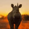 Animal Rhino Sunset Diamond Painting