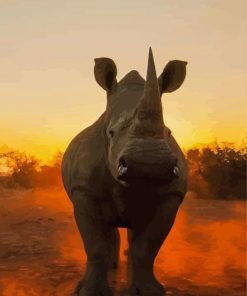 Animal Rhino Sunset Diamond Painting