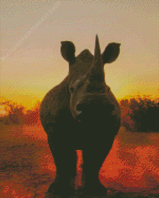 Animal Rhino Sunset Diamond Painting