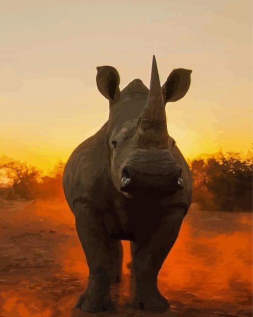 Animal Rhino Sunset Diamond Painting