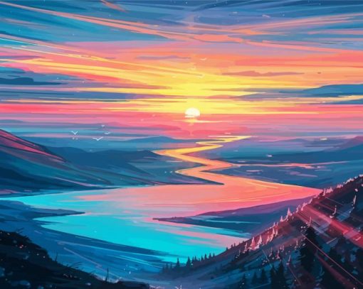 Anime Mountains River Diamond Painting