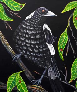 Australian Magpie And Leaves Diamond Painting