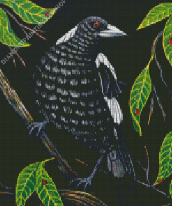 Australian Magpie And Leaves Diamond Painting