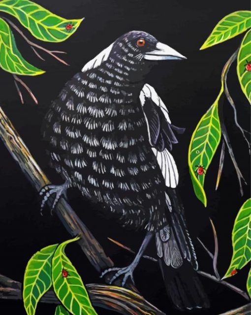 Australian Magpie And Leaves Diamond Painting