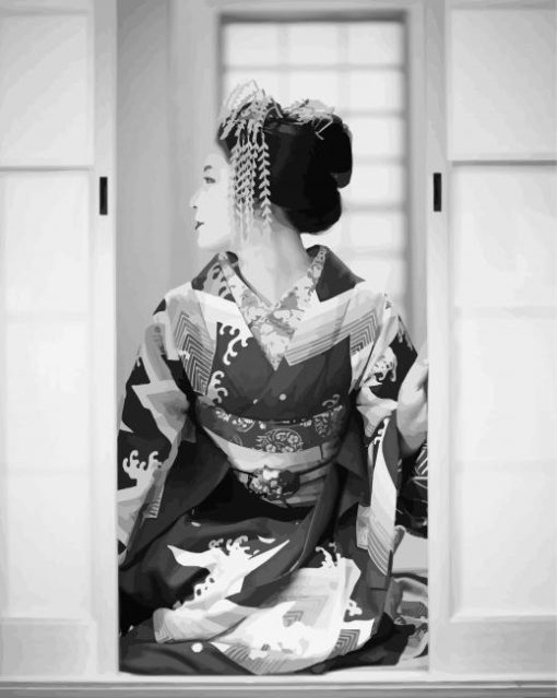 Black And White Japanese Geishas Diamond Painting