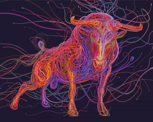 Colorful Bull With Horns Diamond Painting