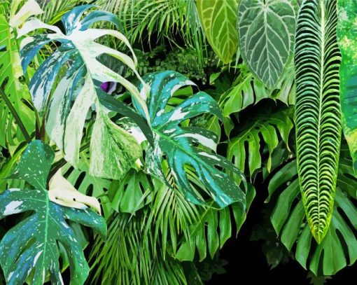 Green Jungle Plants Leaves Diamond Painting