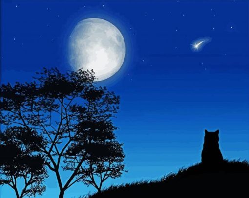 Lonely Cat Silhouette At Night Diamond Painting