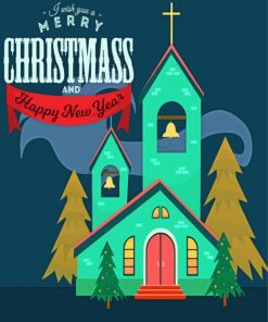 Merry Christmas And Happy New Year Card Church Diamond Painting