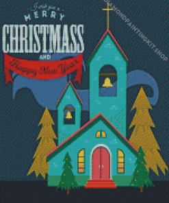 Merry Christmas And Happy New Year Card Church Diamond Painting