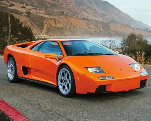 Orange Lamborghini Diablo Diamond Painting