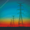 Powerline With Red Sunset Diamond Painting