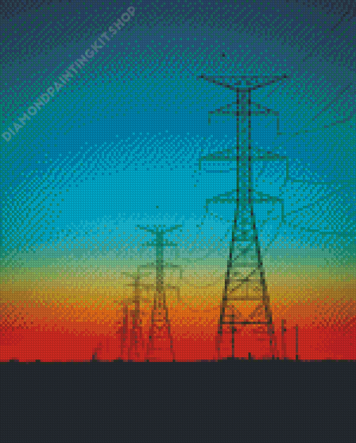 Powerline With Red Sunset Diamond Painting