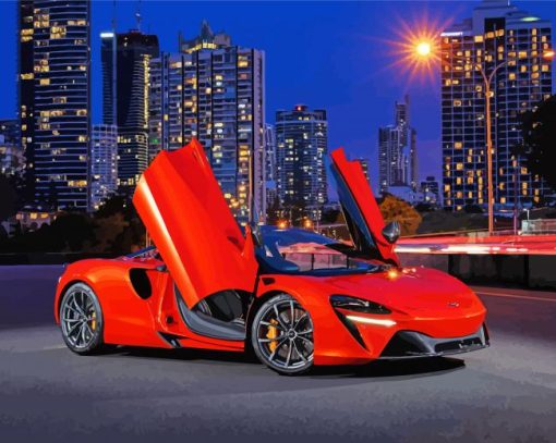 Red McLaren Sport Car Skyline Diamond Painting