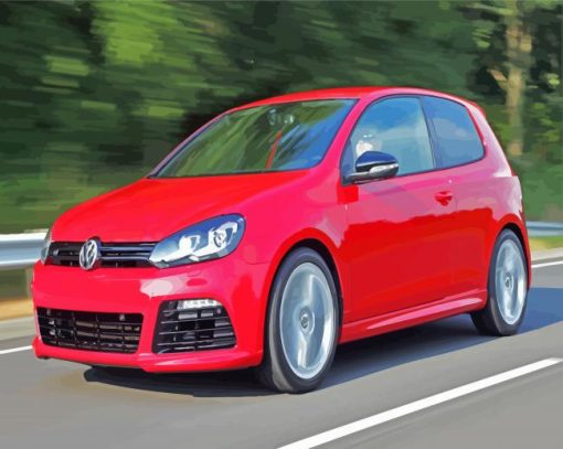 Red Vw Golf R Car Diamond Painting