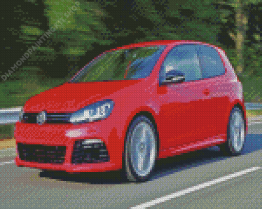 Red Vw Golf R Car Diamond Painting