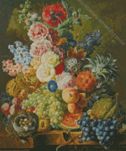 Still Life Of Flowers And A Birds Nest On A Marble Ledge By Paulus Theodorus Diamond Painting