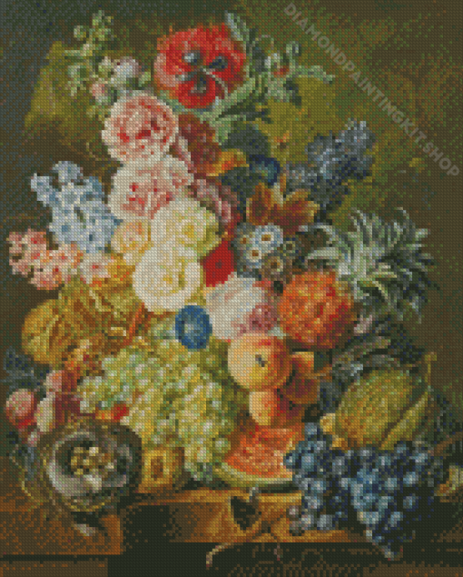 Still Life Of Flowers And A Birds Nest On A Marble Ledge By Paulus Theodorus Diamond Painting