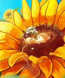 Sunflower With Mouse Art Diamond Painting