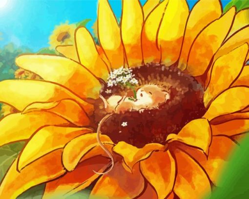 Sunflower With Mouse Art Diamond Painting