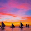 Sunset With Boats Diamond Painting