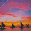 Sunset With Boats Diamond Painting