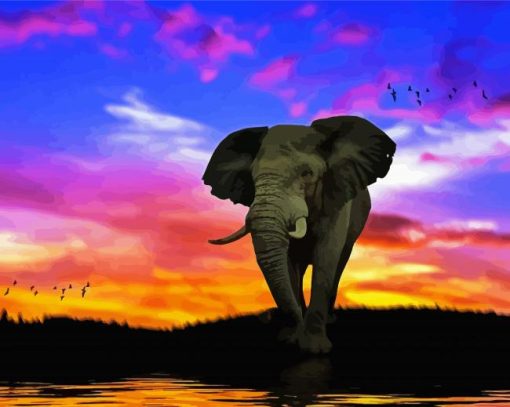 Tropical Elephant Sunset Diamond Painting