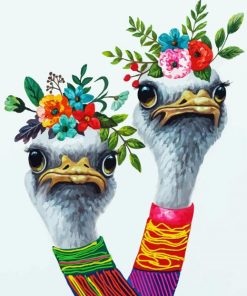 Two Ostrich And Flowers Diamond Painting