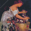 Young Woman Arranging Roses Art Diamond Painting