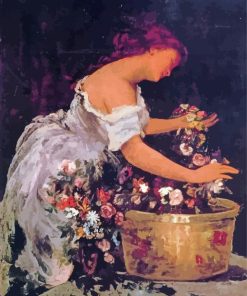 Young Woman Arranging Roses Art Diamond Painting