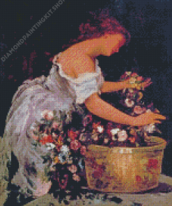 Young Woman Arranging Roses Art Diamond Painting