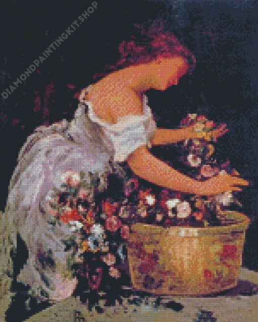 Young Woman Arranging Roses Art Diamond Painting