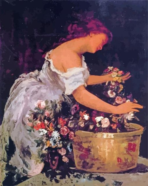 Young Woman Arranging Roses Art Diamond Painting