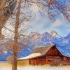 Barn Teton Mountains In Winter Diamond Painting