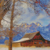 Barn Teton Mountains In Winter Diamond Painting