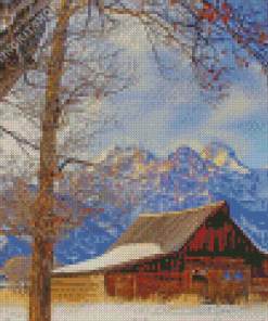 Barn Teton Mountains In Winter Diamond Painting