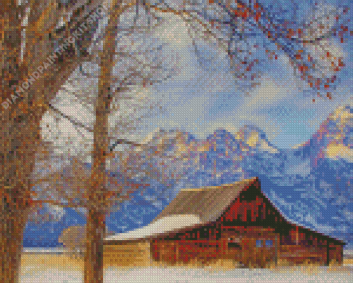 Barn Teton Mountains In Winter Diamond Painting