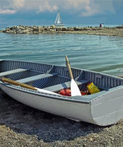 Beach With Row Boat Diamond Painting