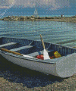 Beach With Row Boat Diamond Painting