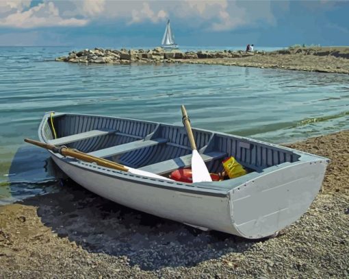 Beach With Row Boat Diamond Painting