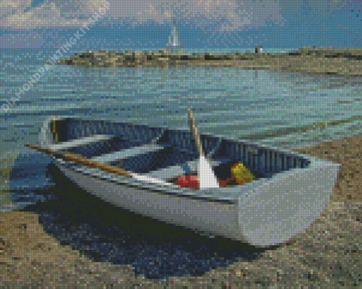 Beach With Row Boat Diamond Painting