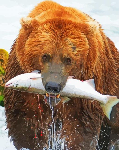 Bear With Fish Diamond Paintings