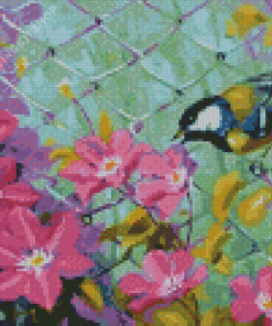 Bird Pink Flower Art Diamond Painting