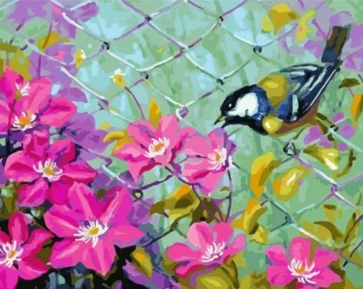 Bird Pink Flower Art Diamond Painting