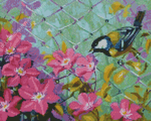 Bird Pink Flower Art Diamond Painting