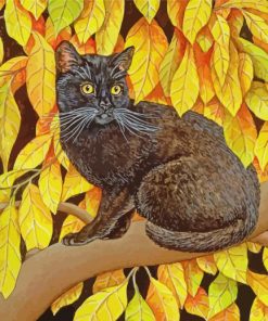 Black Cat In Autumn Leaves Diamond Painting