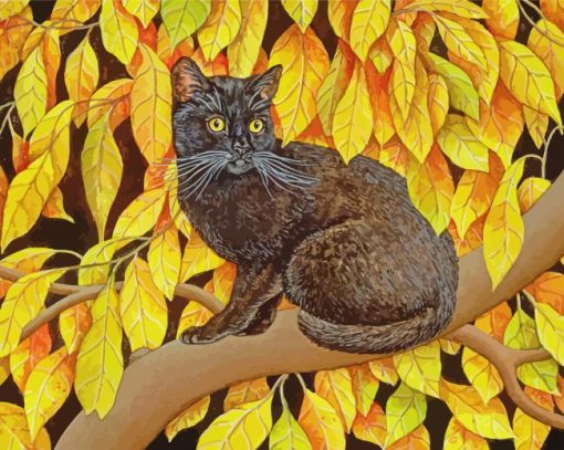 Black Cat In Autumn Leaves Diamond Painting