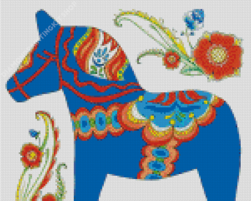 Blue Dala Horse Art Diamond Painting