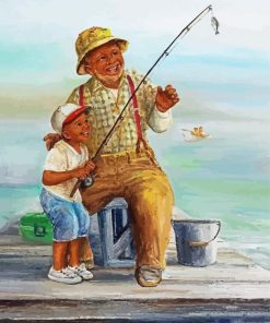 Boy And Grandpa Fishing Diamond Painting