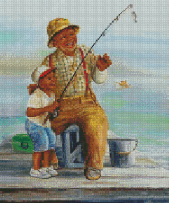 Boy And Grandpa Fishing Diamond Painting